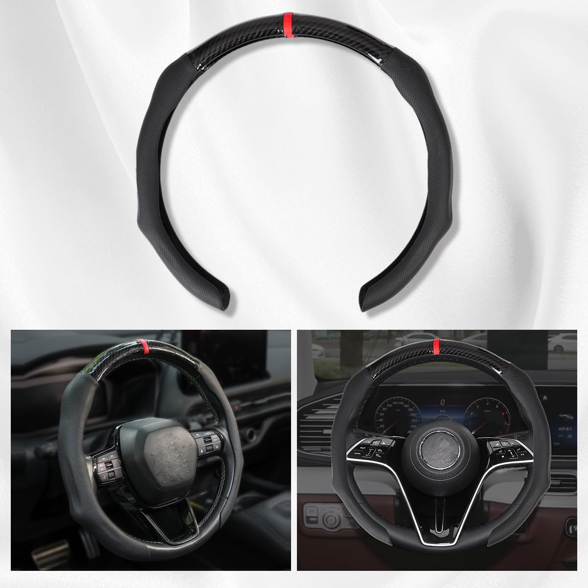 Car Steering Wheel Cover Napa Leather Non Slip Vehicle Steering Wheel Cover Protector, Quick Install Comfy Automotive Interior Decor, Universal fit 14½ to 15 inches Car Pickup SUV 14.5 to 15 inches