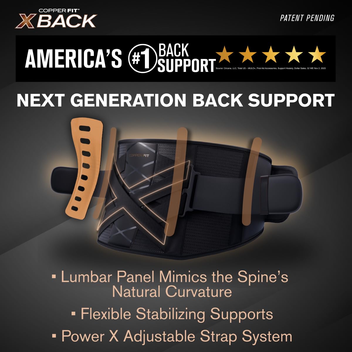 Copper Fit X-Back Brace for Lower Back Pain, Lumbar Support, Herniated Disc, Sciatica, Arthritis – Adjustable, Breathable Design - for Men and Women (Large/XLarge)