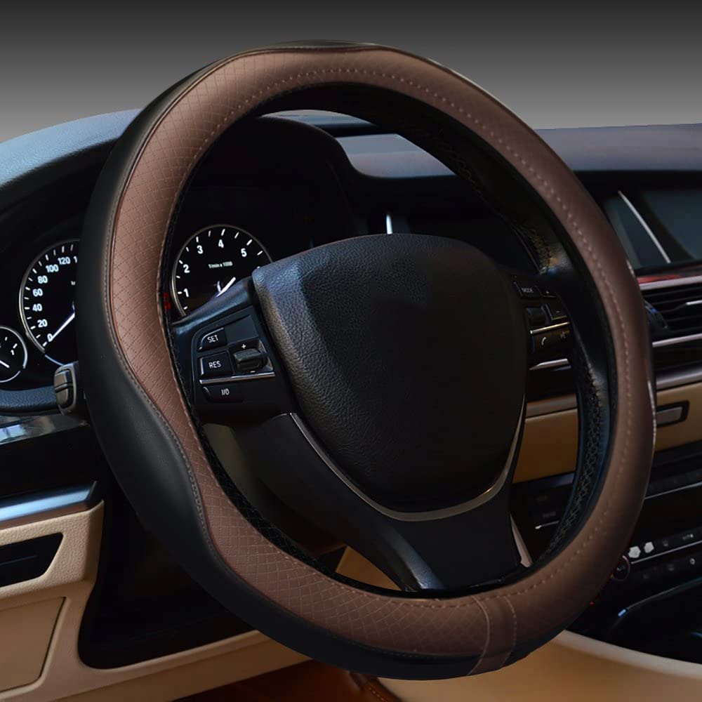 Car Steering Wheel Cover, Anti-Slip, Safety, Soft, Breathable, Heavy Duty, Thick, Full Surround, Sports Style (Black with Red line)
