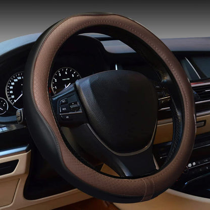 Car Steering Wheel Cover, Anti-Slip, Safety, Soft, Breathable, Heavy Duty, Thick, Full Surround, Sports Style (Black with Red line)