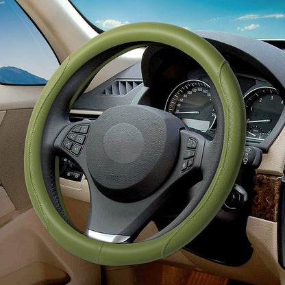 Microfiber Leather Steering Wheel Cover with Classic Embossing, Anti-Slip Breathable Auto Car Wheel Protector, 15 Inch, Coffee