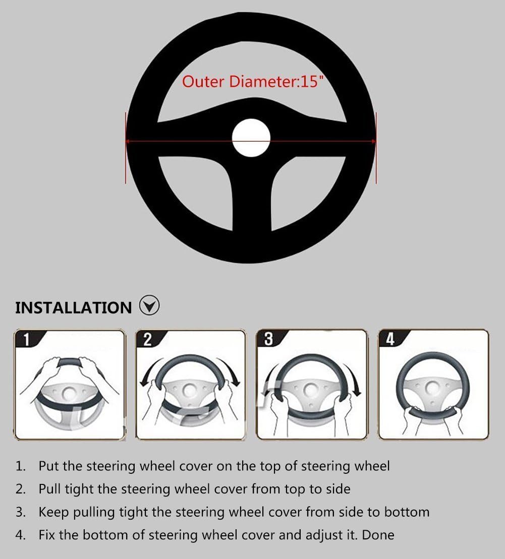 Valleycomfy Steering Wheel Covers Universal 15 inch - Genuine Leather