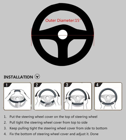 Valleycomfy Steering Wheel Covers Universal 15 inch - Genuine Leather