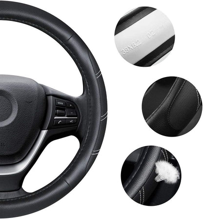 Elantrip Sport Leather Steering Wheel Cover 14 1/2 inch to 15 inch Universal, Padded Soft Grip Breathable for Car Truck SUV Jeep, Anti Slip Odorless Black