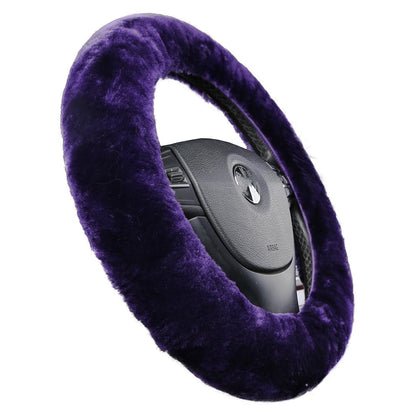 Black Fuzzy Sheepskin Car Steering Wheel Cover for Women | Soft Wool Girly