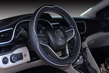 Mayco Bell Universal Standard Size Steering Wheel Cover Anti-Slip,Safety,Soft,Breathable,Durable,Full Surround,Comfortable Grip Microfiber Leather (14.5-15 inch,Black Blue)