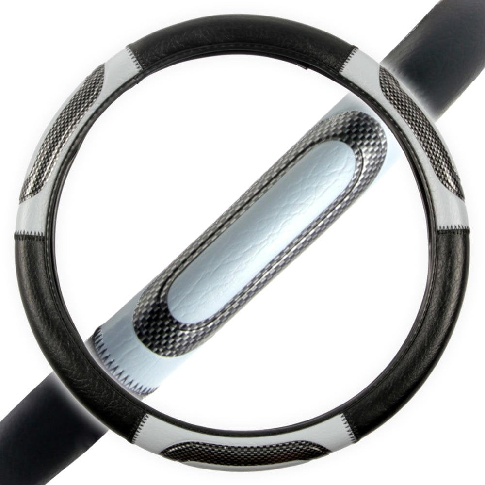 BDK Black Genuine Leather Steering Wheel Cover Large 15.5 to 16 inch