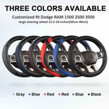 West Llama Customized Auto Car Steering Wheel Cover for Dodge RAM 1500 2500 3500, 15.5-16 inch (Diamond Quilted-Black+Red-Large Size)