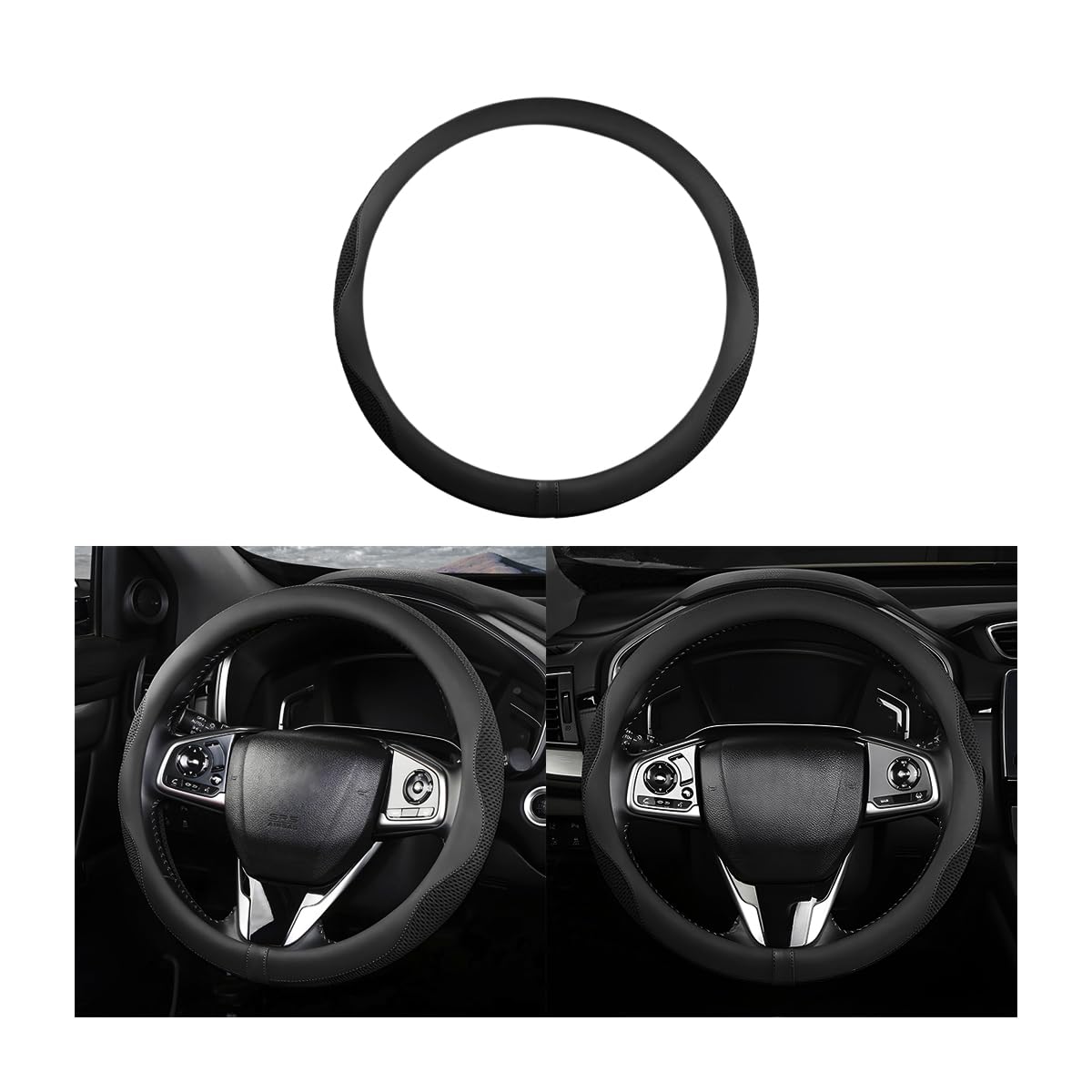 Moly Magnolia 15 Inch Car Steering Wheel Cover, Black-1