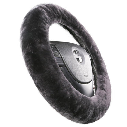 Black Fuzzy Sheepskin Car Steering Wheel Cover for Women | Soft Wool Girly