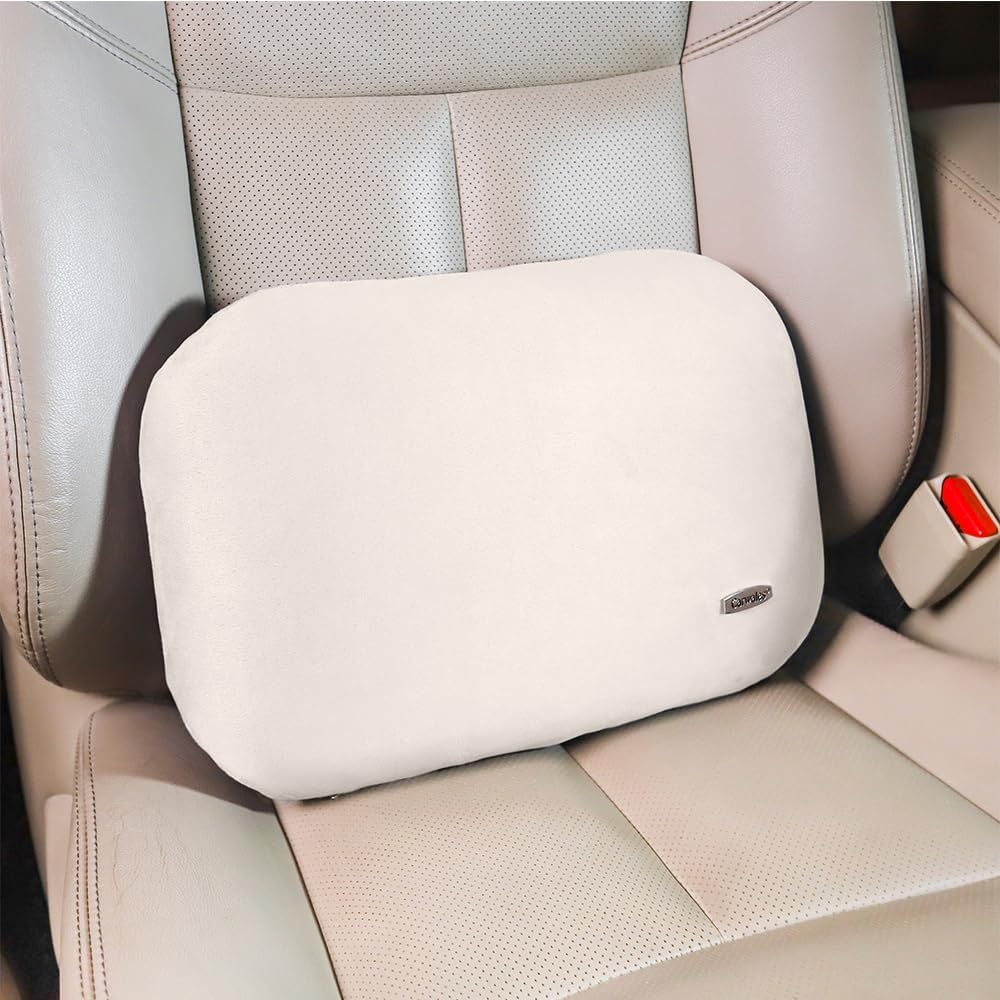 Beige Lumbar Support Pillow for Car Recliner Soft Lower Back Waist Cushion