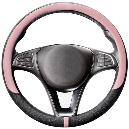 COFIT Breathable Car Steering Wheel Cover 16 inch Auto Universal Leather Wrap Non-Slip Steeringwheel Protector Automotive Interior Accessories, Beige (Suit for 15 1/2-16 inch)