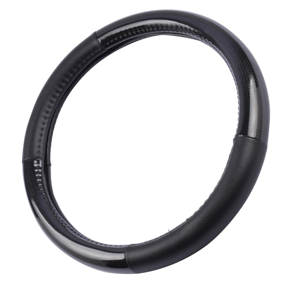 BDK Black Genuine Leather Steering Wheel Cover Large 15.5 to 16 inch