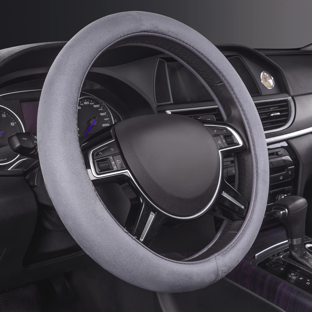 CAR Pass Black Faux Suede 14.5-15 Inch Memory Foam Steering Wheel Covers Breathable Anti-Slip Odorless Steering Wheel Universal Fit for Men Women