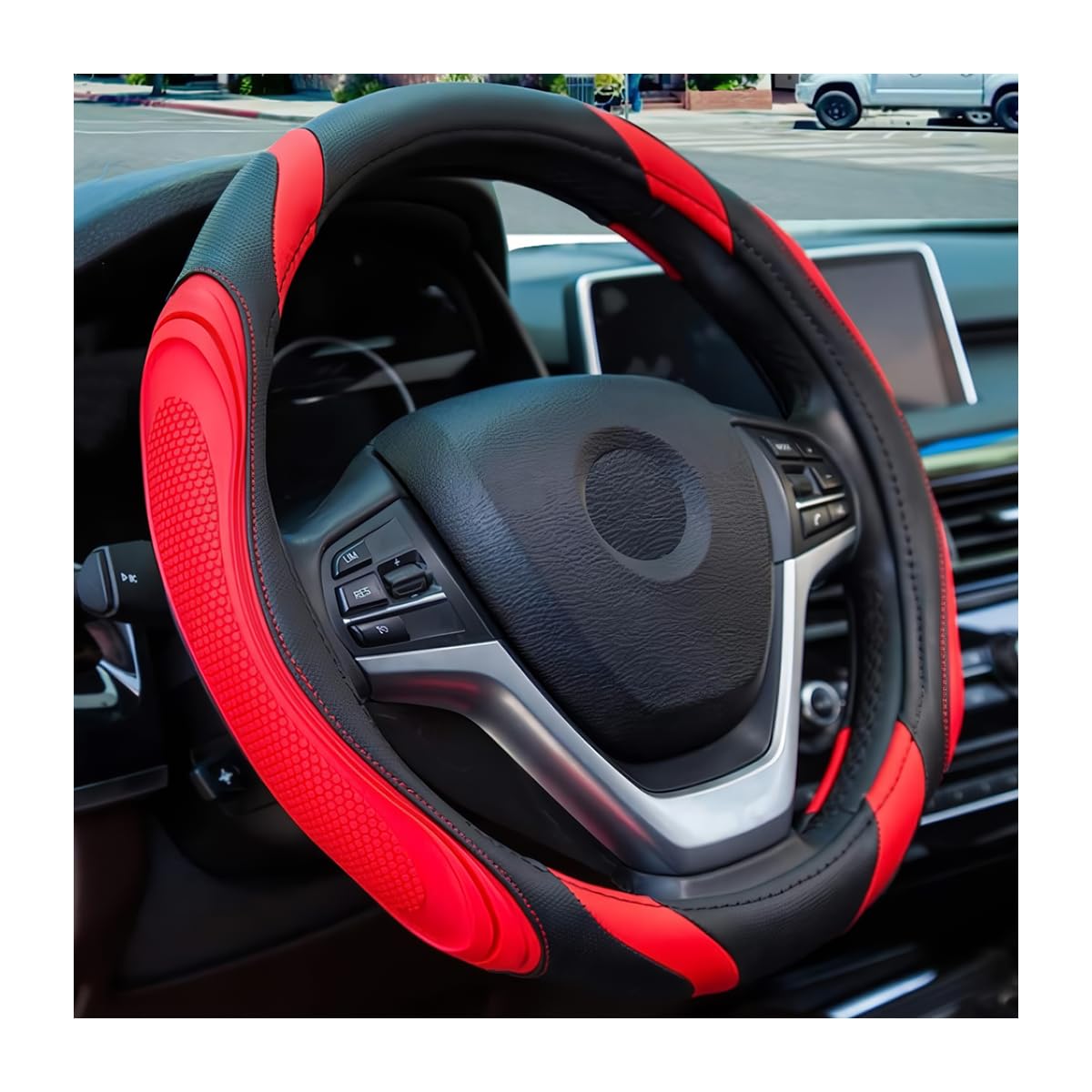 Osilly 15 Inch Artificial Leather Steering Wheel Cover, Red