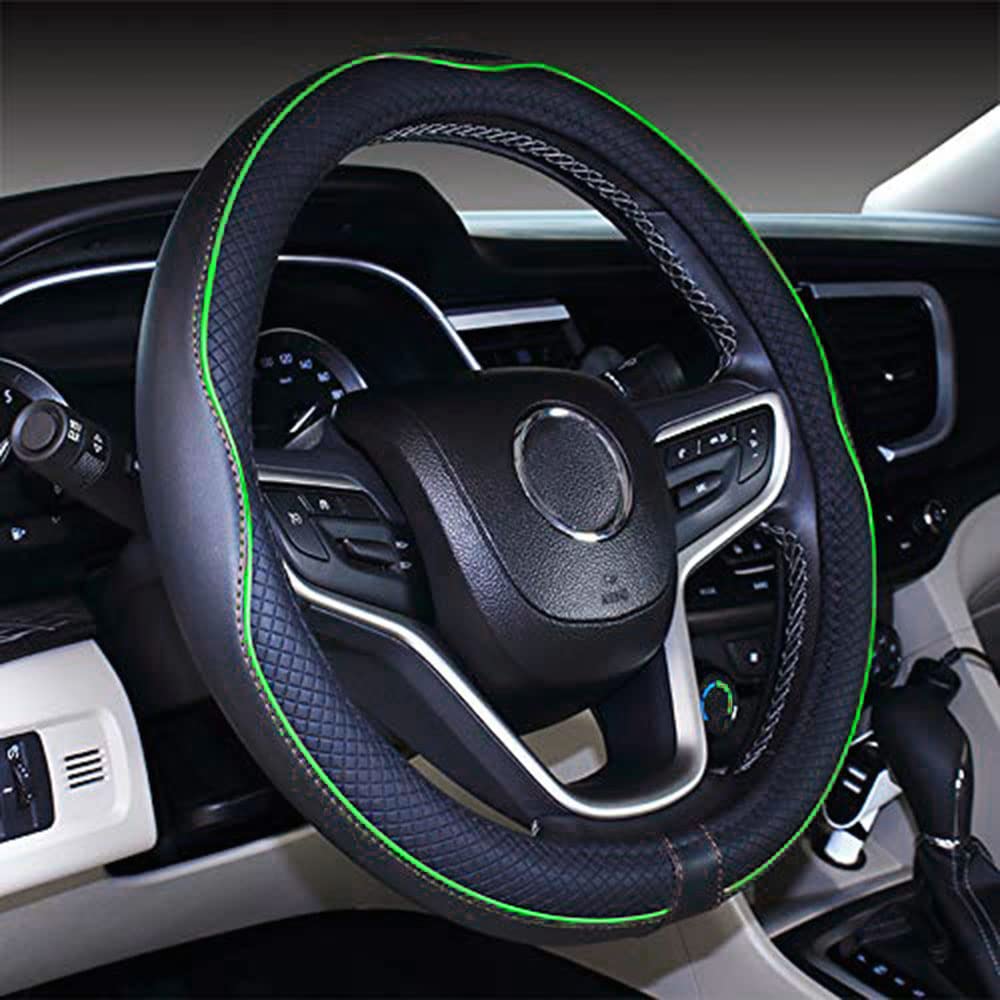 Mayco Bell Universal Standard Size Steering Wheel Cover Anti-Slip,Safety,Soft,Breathable,Durable,Full Surround,Comfortable Grip Microfiber Leather (14.5-15 inch,Black Blue)