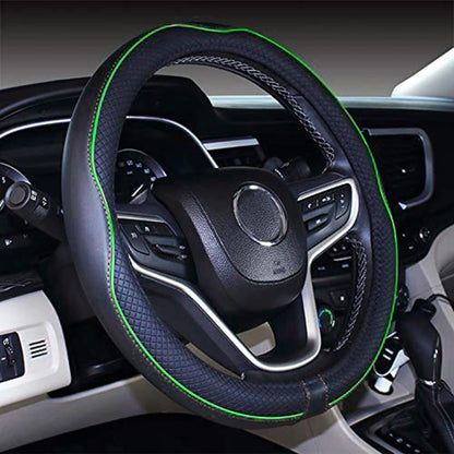 Mayco Bell Universal Standard Size Steering Wheel Cover Anti-Slip,Safety,Soft,Breathable,Durable,Full Surround,Comfortable Grip Microfiber Leather (14.5-15 inch,Black Blue)