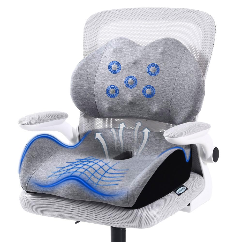 Lexeme X Large Memory Foam Seat Cushion Lumbar Support Pillow for Sciatica & Tailbone Pressure Relief Coccyx Pad for Office Chair, Car,Wheelchair,Home,Office