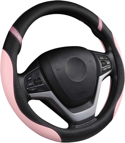 Cxtiy Steering Wheel Cover for Women Leather Universal Steering Wheel Covers for Car 15 inch (Pink)