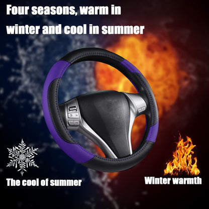 BELOMI 14.5-15 Inch Leather Steering Wheel Cover, Sport Style, Purple