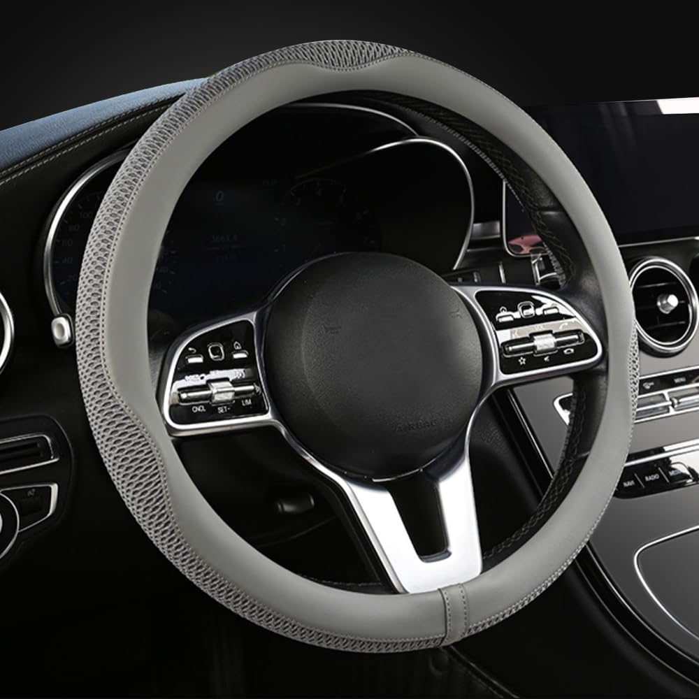LKWLIKEI Car Steering Wheel Cover, Universal 15 inch, the Latest Microfiber Leather Breathable Technology Fabric, Non-Slip, Comfortable, Warm in Winter and Cool in Summer, Green