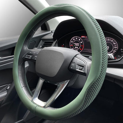LKWLIKEI Car Steering Wheel Cover, Universal 15 inch, the Latest Microfiber Leather Breathable Technology Fabric, Non-Slip, Comfortable, Warm in Winter and Cool in Summer, Green