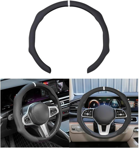 Osilly 15 Inch Nappa Leather Steering Wheel Cover, Spliced Design, Black