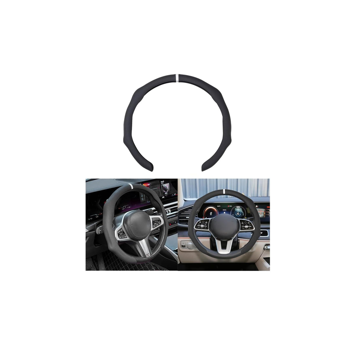 Osilly 15 Inch Nappa Leather Steering Wheel Cover, Spliced Design, Black