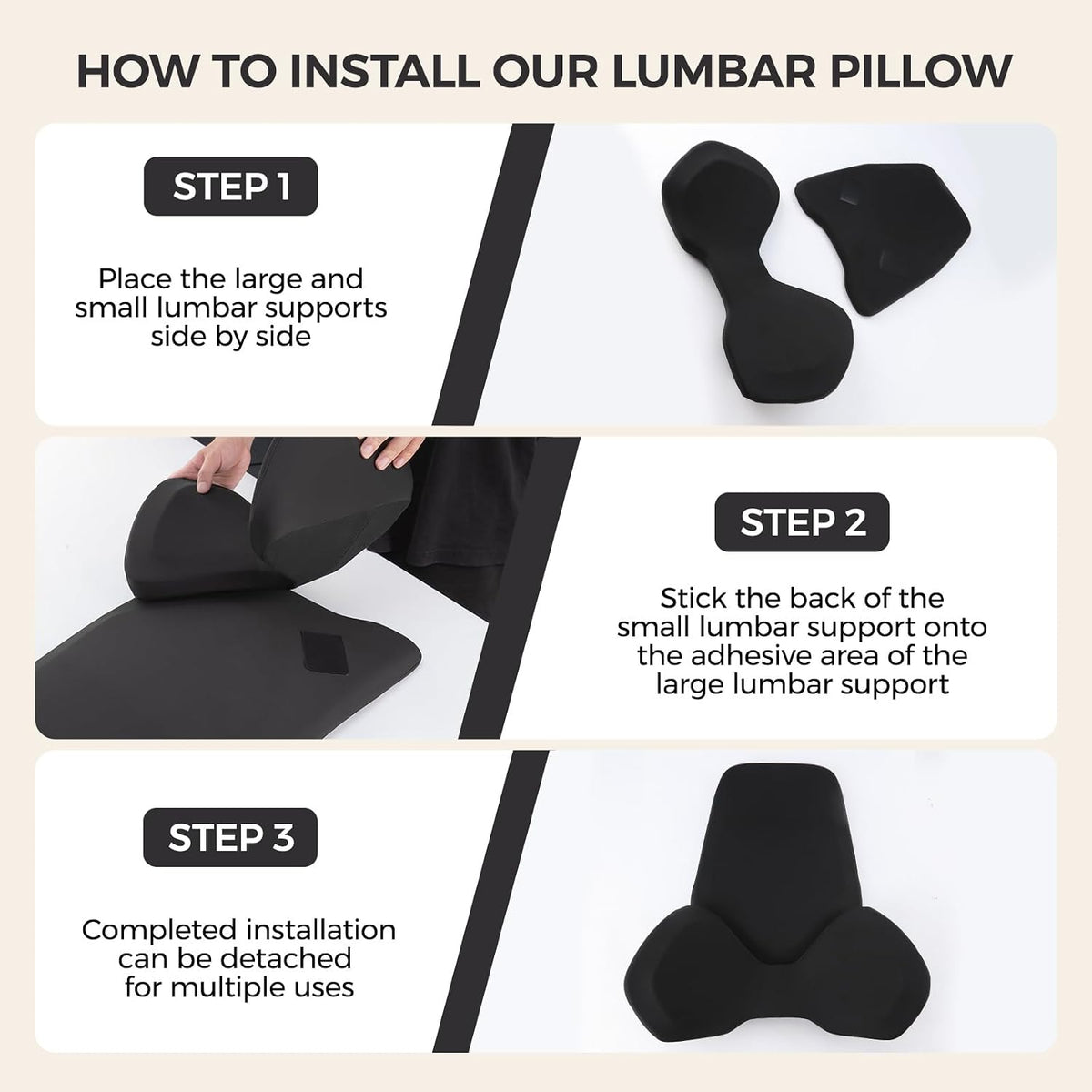 BEBAS Ergonomic Memory Foam Extended Lumbar Support Pillow for Car, Black