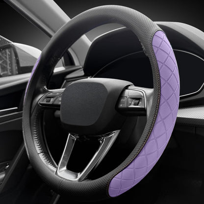 LKWLIKEI Nappa Leather Steering Wheel Cover,Elegant Diamond Checkered Design, Non-Slip wear-Resistant, Enhance Driving Comfort, Suitable for Steering Wheel Diameter 14 1/2‘-15’ Models.Black Brown