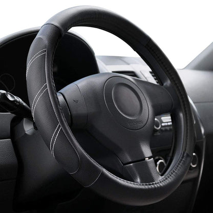 Elantrip Sport Leather Steering Wheel Cover 14 1/2 inch to 15 inch Universal, Padded Soft Grip Breathable for Car Truck SUV Jeep, Anti Slip Odorless Black and Beige