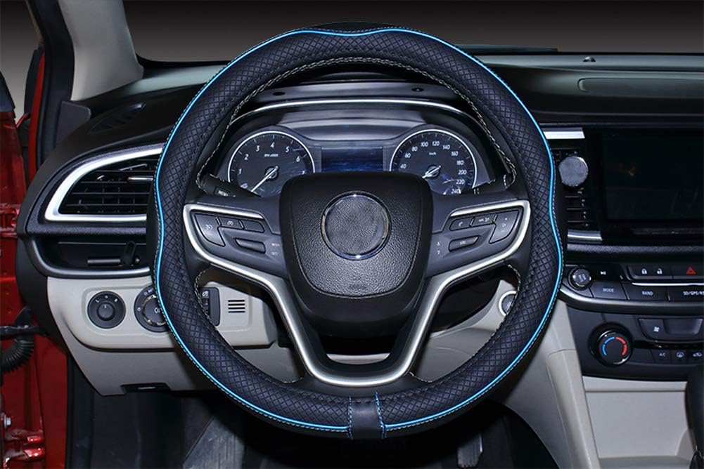 Mayco Bell Universal Standard Size Steering Wheel Cover Anti-Slip,Safety,Soft,Breathable,Durable,Full Surround,Comfortable Grip Microfiber Leather (14.5-15 inch,Black Blue)