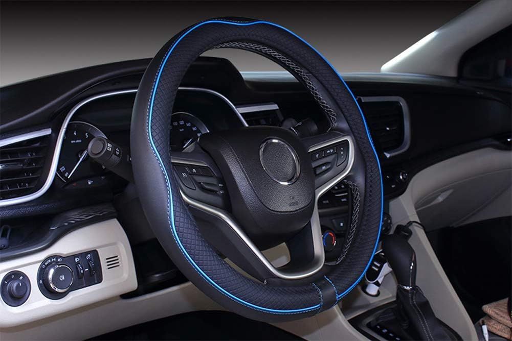 Mayco Bell Universal Standard Size Steering Wheel Cover Anti-Slip,Safety,Soft,Breathable,Durable,Full Surround,Comfortable Grip Microfiber Leather (14.5-15 inch,Black Blue)