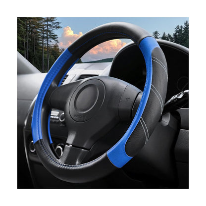 14.5-15 Inch Leather Steering Wheel Cover, Non Slip, Black/Gray