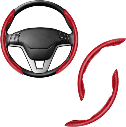 Amiss 3pcs Carbon Fiber Anti-Skid Steering Wheel Cover, Waterproof Design, Universal Fit for 14-16 Inch Car Wheel Cover, Interior Car Accessories for Jeeps, SUVs, Trucks (Glossy Black)