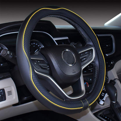 Mayco Bell Universal Standard Size Steering Wheel Cover Anti-Slip,Safety,Soft,Breathable,Durable,Full Surround,Comfortable Grip Microfiber Leather (14.5-15 inch,Black Blue)
