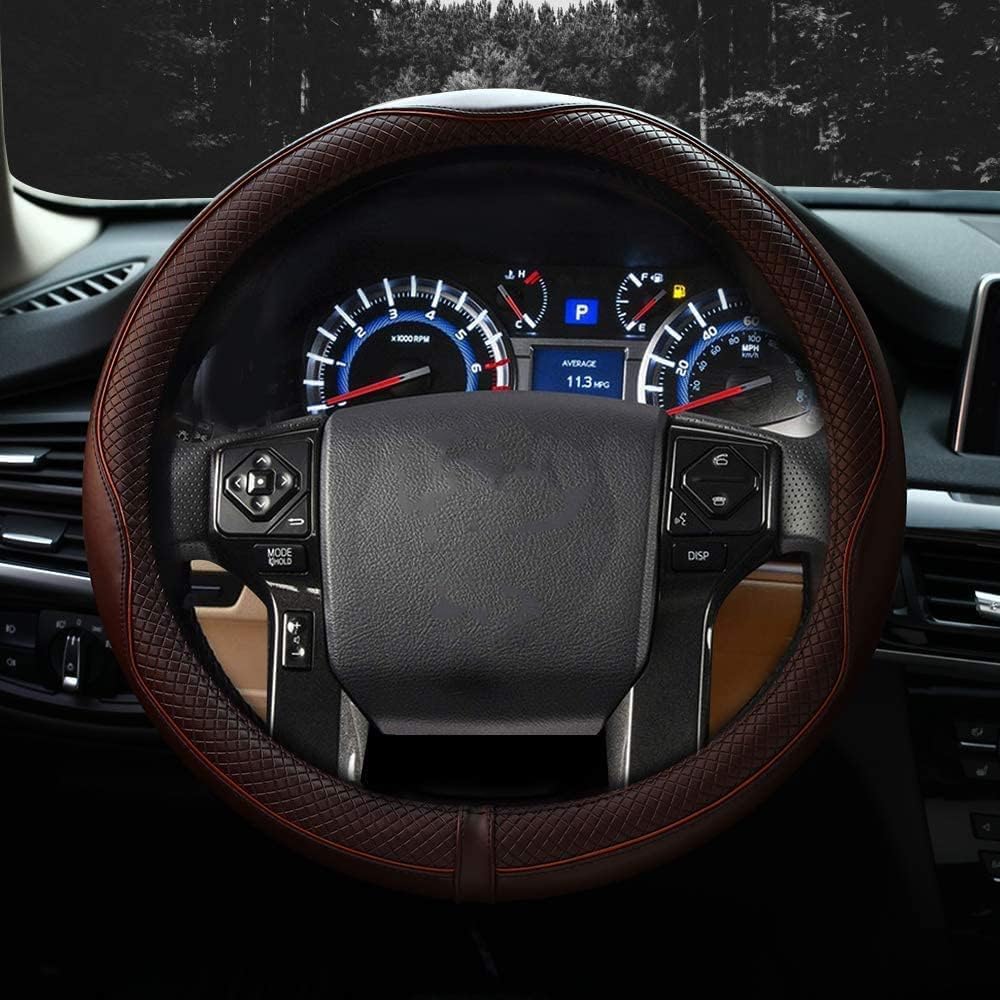Valleycomfy Steering Wheel Covers Universal 15 inch - Genuine Leather