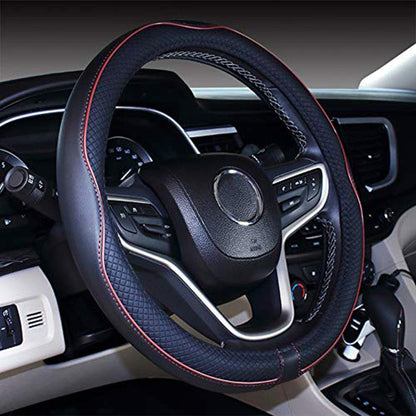 Mayco Bell Universal Standard Size Steering Wheel Cover Anti-Slip,Safety,Soft,Breathable,Durable,Full Surround,Comfortable Grip Microfiber Leather (14.5-15 inch,Black Blue)