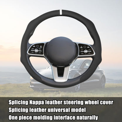 Osilly 15 Inch Nappa Leather Steering Wheel Cover, Spliced Design, Black