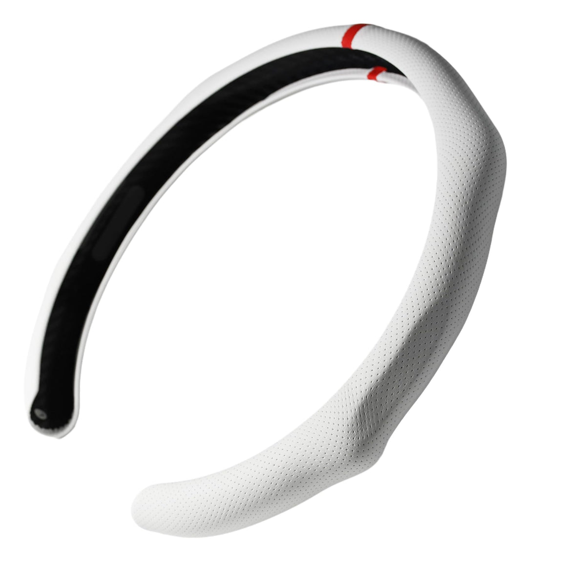Quick Install Sporty Perforated Nappa Leather Steering Wheel Cover with Red Circular Stripe Trim Universal fit Any 14½ to 15 inches Car Pickup SUV 14.5 to 15 inches SW