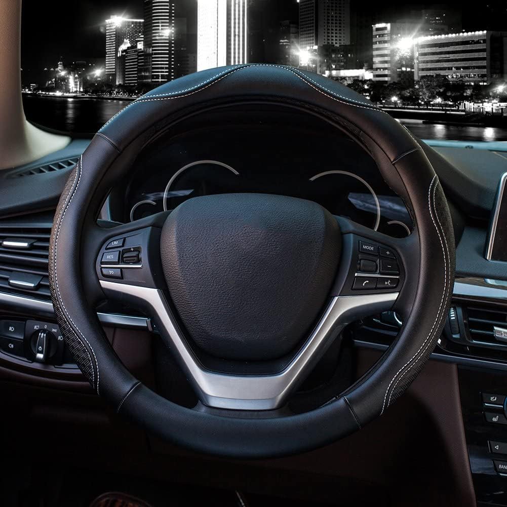 Valleycomfy Leather Steering Wheel Covers Universal 15 inch -Breathable
