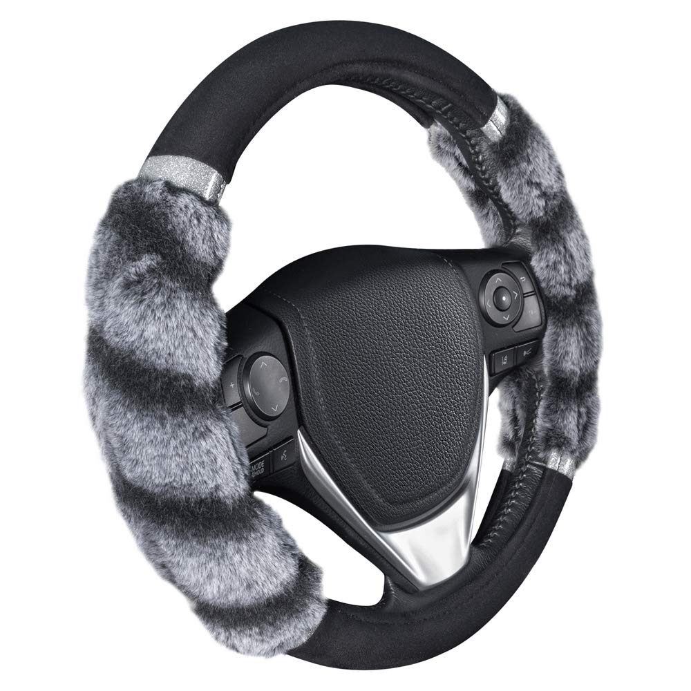 BDK Black Genuine Leather Steering Wheel Cover Large 15.5 to 16 inch