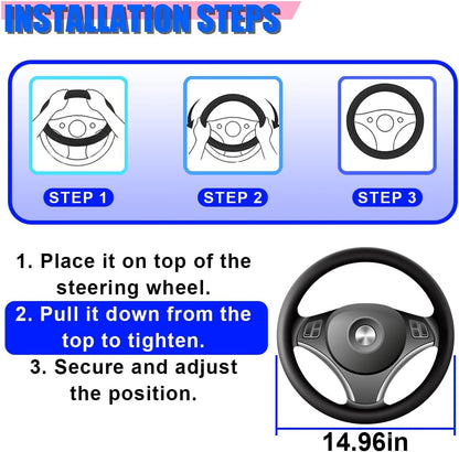 Craedli Black Dual-Line Nappa Leather Car Steering Wheel Cover 14.5-15 Inch