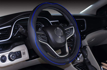 Mayco Bell Universal Standard Size Steering Wheel Cover Anti-Slip,Safety,Soft,Breathable,Durable,Full Surround,Comfortable Grip Microfiber Leather (14.5-15 inch,Black Blue)
