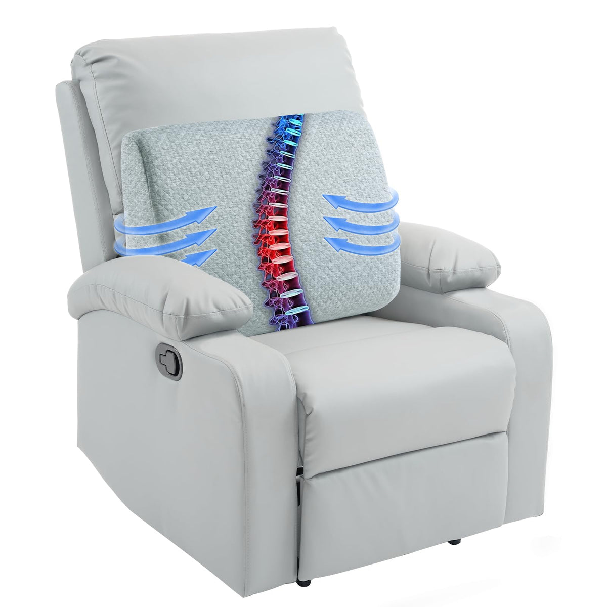 HOMBYS Lumbar Support Pillow for Recliner Chair, Memory Foam Back Support Cushion for Elderly,Extra Large Lumbar Support Pillow,Thick Backrest for Home Reading (Grey, 20“x13.5"x5")