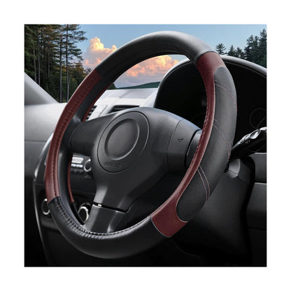 14.5-15 Inch Leather Steering Wheel Cover, Non Slip, Black/Gray