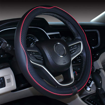 Mayco Bell Universal Standard Size Steering Wheel Cover Anti-Slip,Safety,Soft,Breathable,Durable,Full Surround,Comfortable Grip Microfiber Leather (14.5-15 inch,Black Blue)