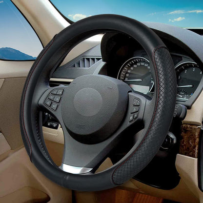 Microfiber Leather Steering Wheel Cover with Classic Embossing, Anti-Slip Breathable Auto Car Wheel Protector, 15 Inch, Coffee