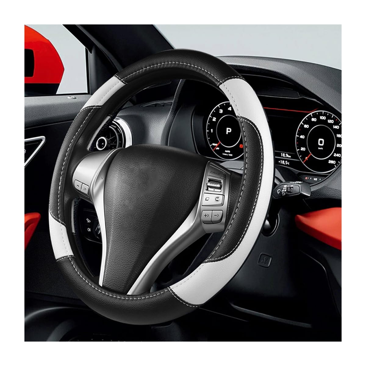 BELOMI 14.5-15 Inch Leather Steering Wheel Cover, Sport Style, Purple