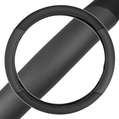 BDK Black Genuine Leather Steering Wheel Cover Large 15.5 to 16 inch